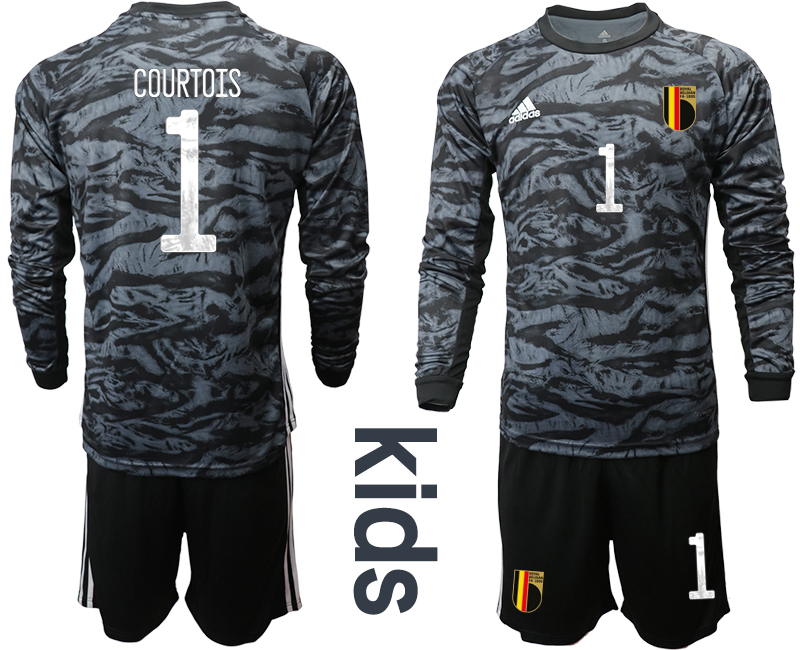 Youth 2021 European Cup Belgium black Long sleeve goalkeeper #1 Soccer Jersey1